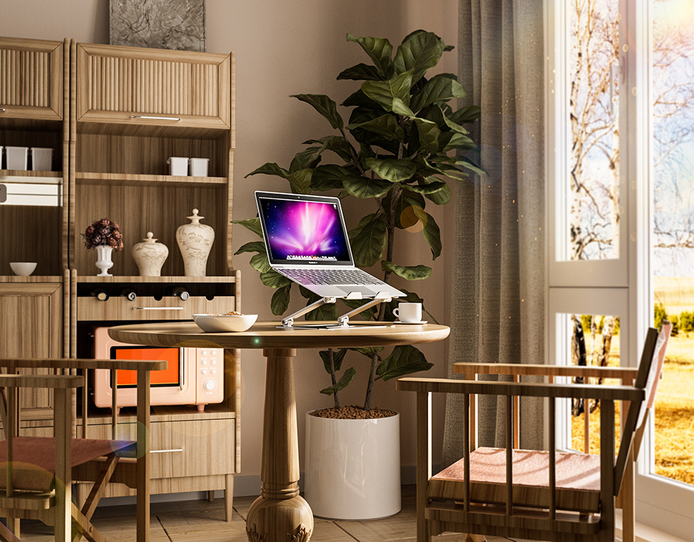 634-笔记电脑支架场景海报C4D模型源文件OC渲染室内三维素材工程