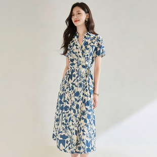 妈妈连衣裙女夏季纯棉印花气质中年高级感显瘦高端大气中长款裙子