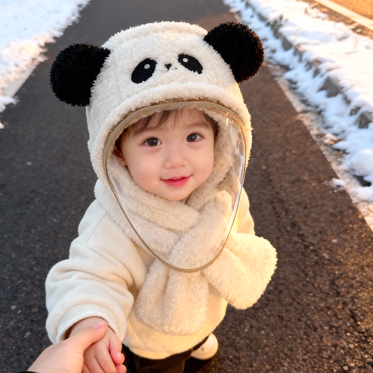 宝宝帽子围巾一体帽秋冬季加绒加厚保暖男女童骑行面罩护耳套头帽