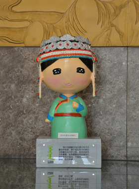 玻璃钢彩绘蒙古族卡通人物雕塑