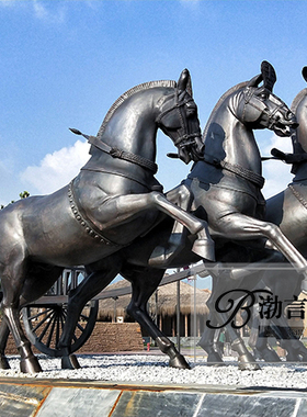 大型古代马拉车玻璃钢景观铜雕像