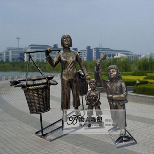 玻璃钢挑担子妇女雕塑户外生态园乡村生活雕塑卖莲蓬民俗人物摆件