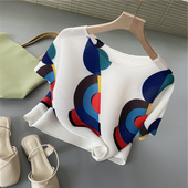 商场撤柜品牌清仓三宅褶皱宽松半袖 外搭上衣春夏高端气质短袖 t恤