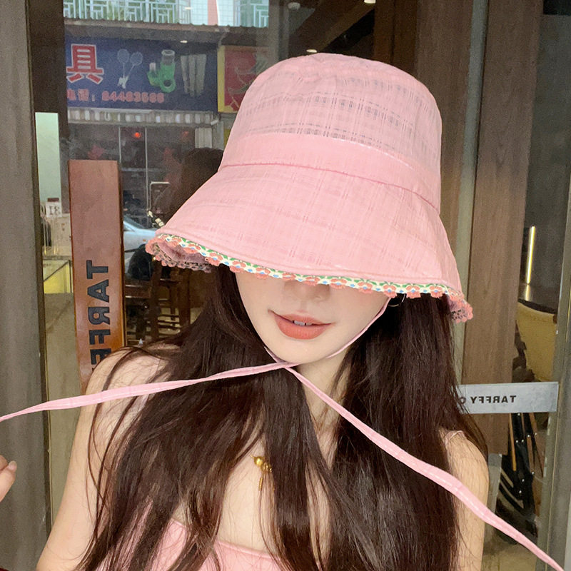 夏季女大檐防晒透气碎花渔夫帽