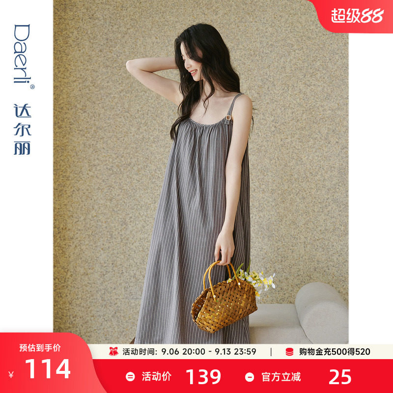 纯棉睡裙女夏款条纹吊带裙图片