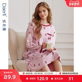 草莓印花休闲女士秋款 达尔丽睡裙女春秋纯棉长袖 中裙长款 连衣裙