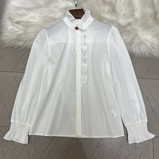 阅悦领领口至门襟木耳花边设计袖 A9520 口重工打揽整体小衫