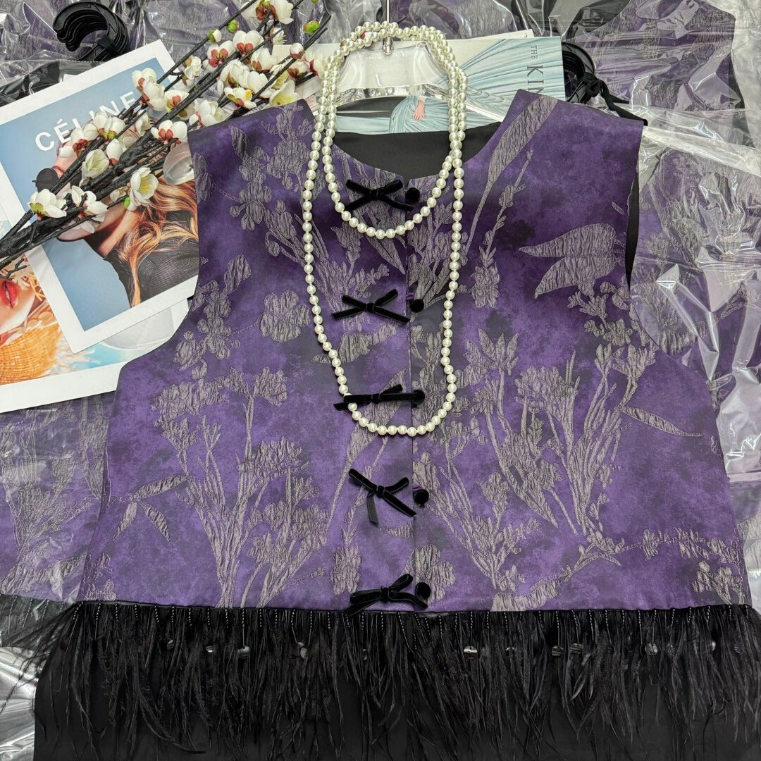 阅悦冬上新爆款章绒拼醋酸鸵鸟毛马甲(含30真丝)YS2-G233