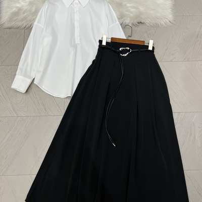 阅悦时尚高级感大方得体白色衬衫套装裙套装(配腰带)A9357