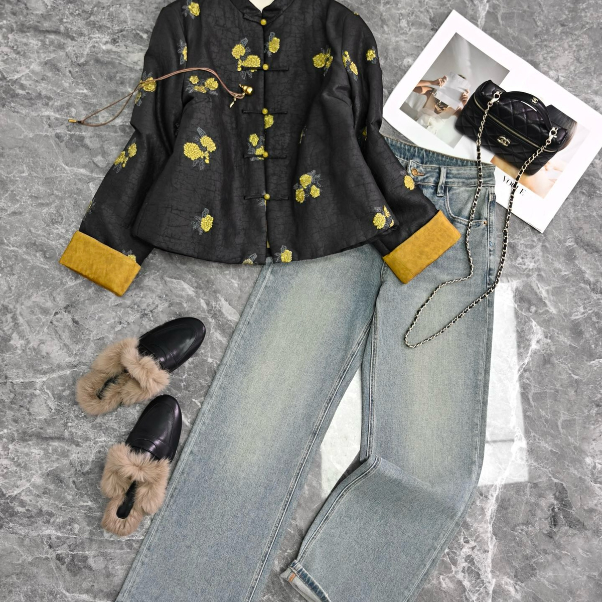 阅悦冬上新新中式高品真丝香云纱刺绣棉服短外套YS2-zl-49008790