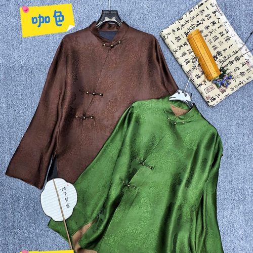 阅悦云纱斜襟上衣棕与绿的国风浪漫小衫（含100真丝）YS50-G22