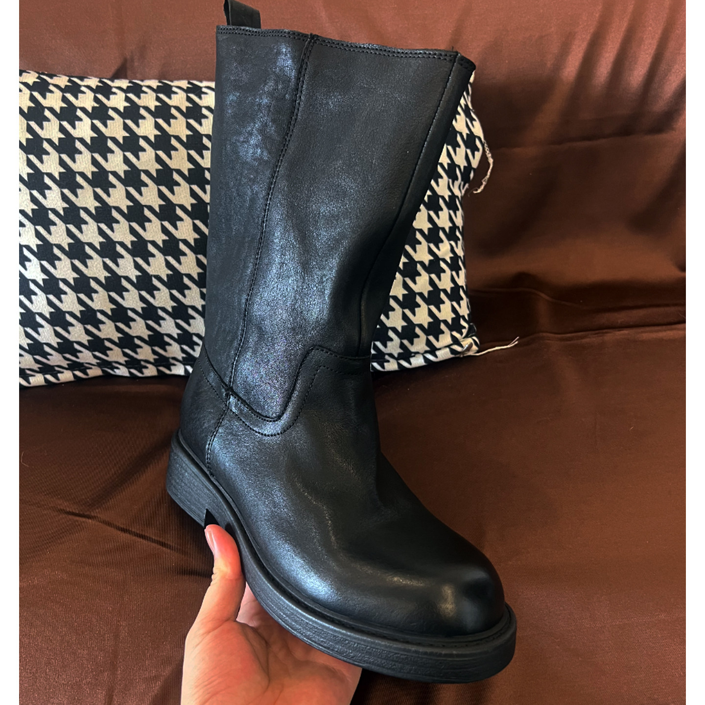 香港高定版水洗牛皮英伦风中筒靴