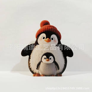 新爆款温馨纪念版可印名单亲企鹅一家人木质摆件拼图意义圣诞