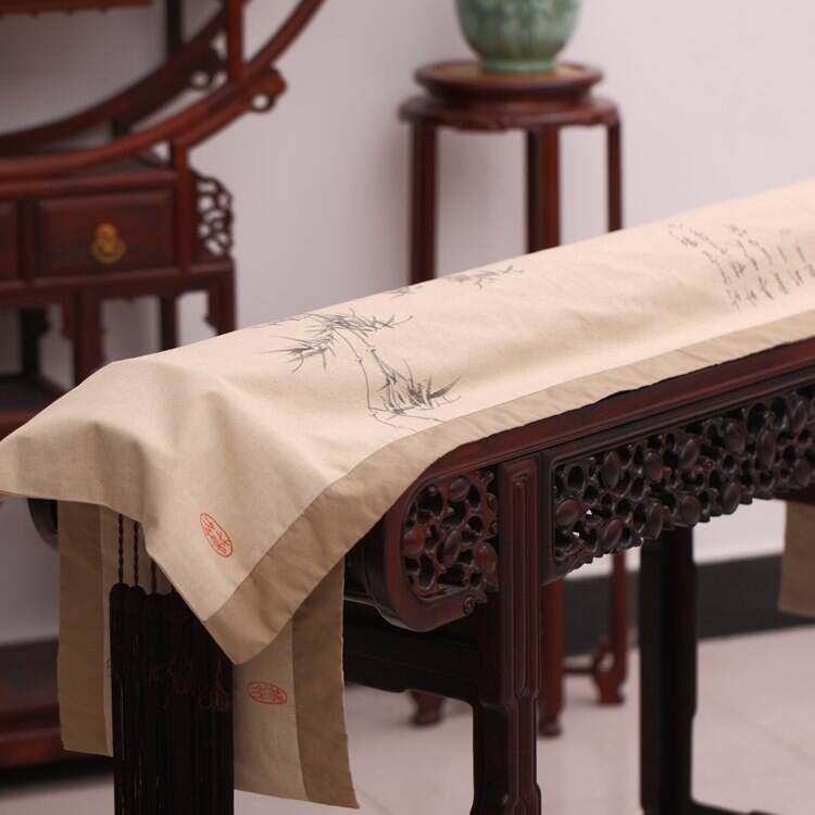 古琴桌旗幽兰棉麻纯手工彩绘盖布清香款桌布防尘琴罩