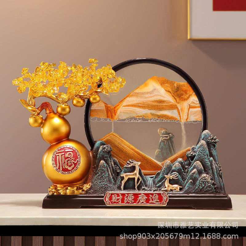 新中式葫芦风景画流沙摆件客厅装饰玄关办公室电视柜乔迁新居礼品