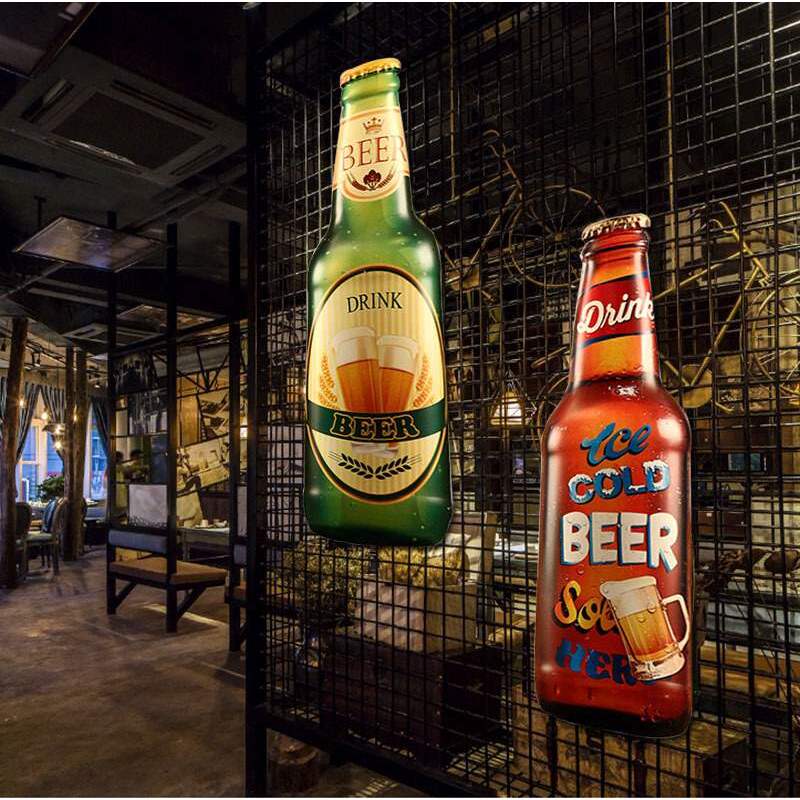 美式复古怀旧餐厅饭店烧烤店啤酒瓶盖立体铁皮画壁挂装饰外贸热销图片