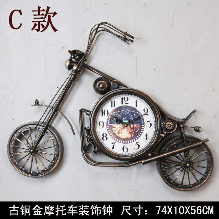 哈雷复古铁艺厂家直销摩托车钟表墙壁装饰钟挂件网咖咖啡厅热销