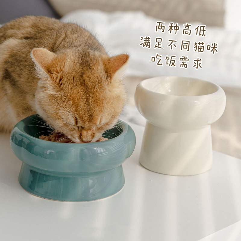 宠物陶瓷猫碗保护颈椎高脚猫粮碗猫咪食盆狗狗饭碗防打翻代发包邮 宠物/宠物食品及用品 猫狗碗/慢食碗 原图主图