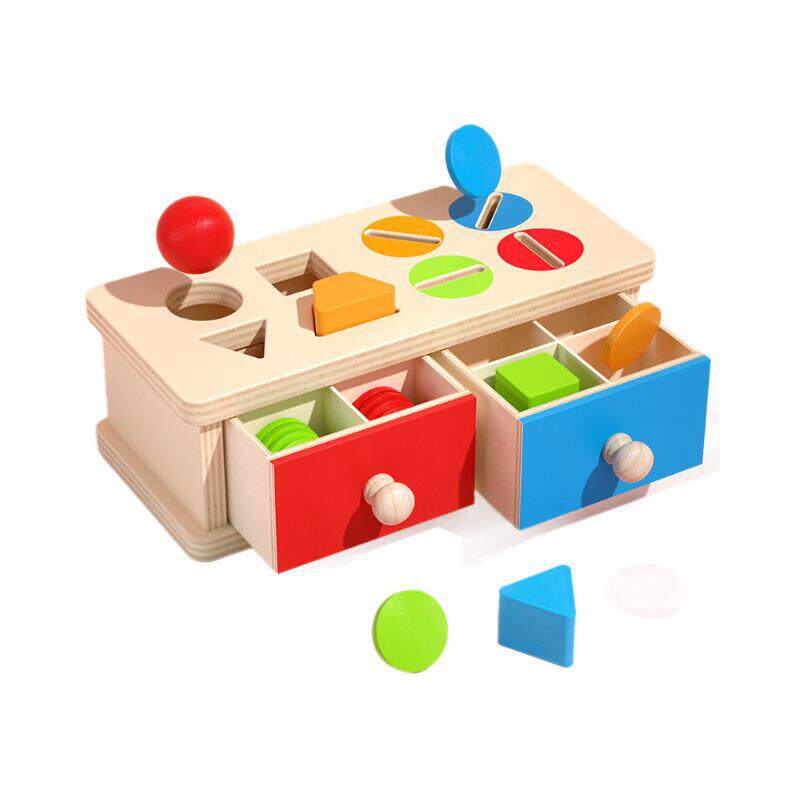 木制蒙氏蒙特梭利开锁箱忙碌板形状配对积木教具盒游戏儿童投币