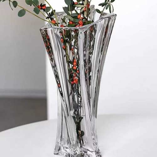 北欧不规则星芒玻璃花瓶透明插花水养轻奢网红高级感客厅鲜花摆件
