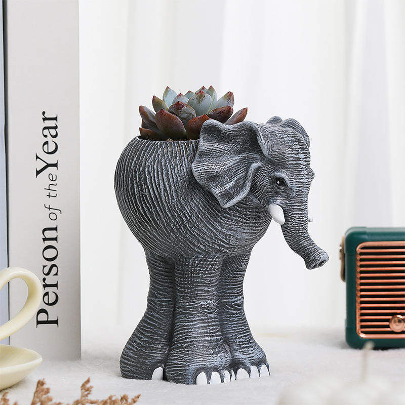 创意高脚象小花盆装装饰小象品特色花园家居树脂造型花盆摆件