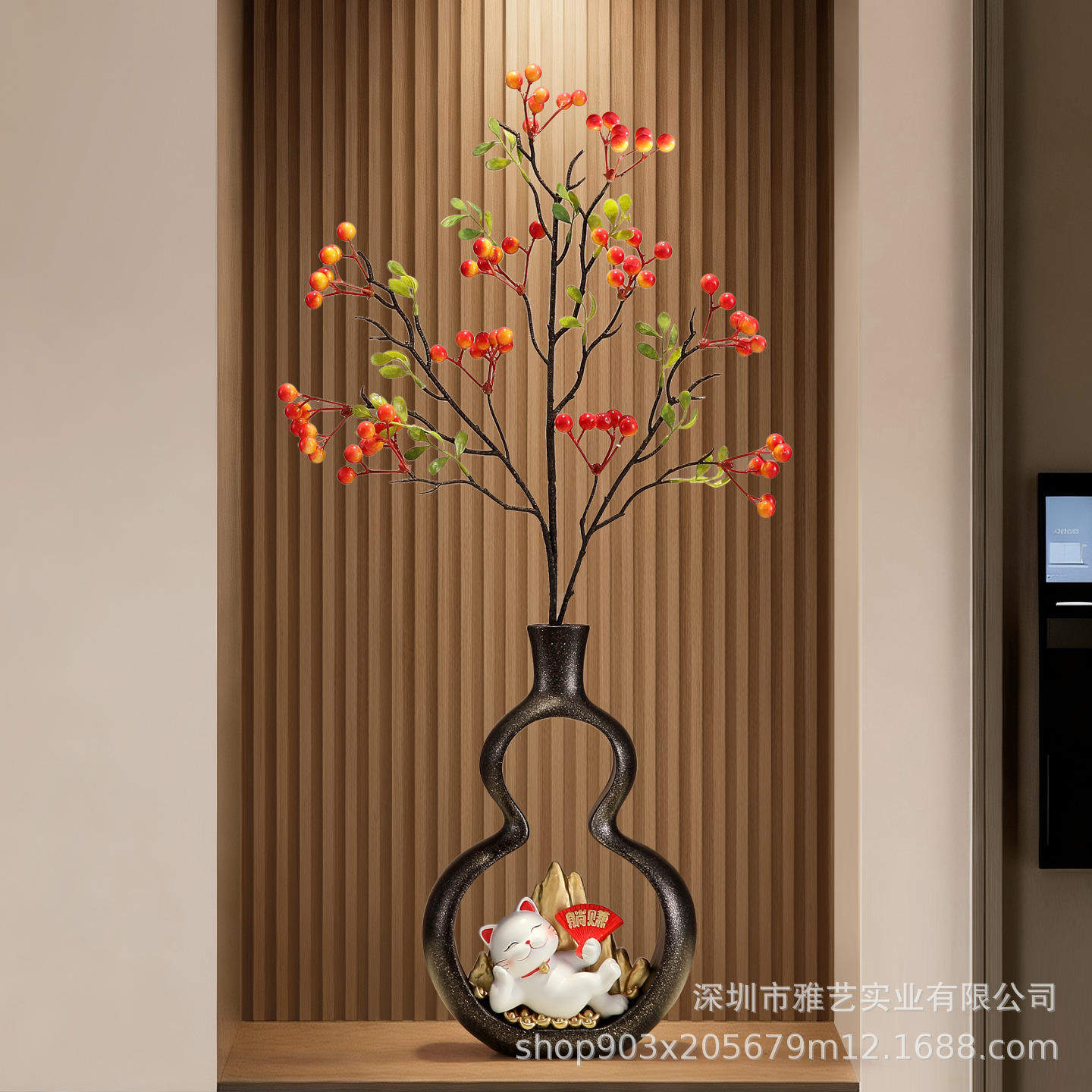 新中式葫芦花瓶客厅插花复古装饰品仿真花桌面柜子摆件干花