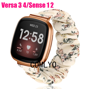 适用Fitbit Versa 4 3 Sense 2 表带 大肠圈 小清新碎花 手链腕带