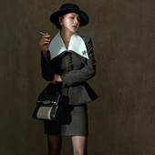 TWANG羊毛复古大翻领套装 半裙套装 经典 LADY画报女郎格纹收腰西装