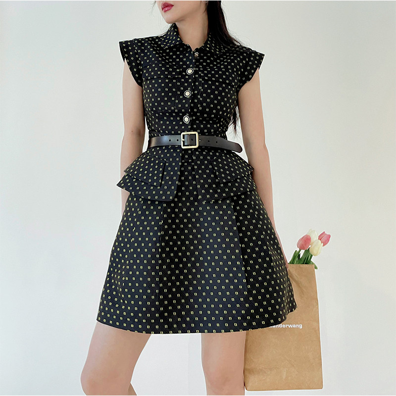 2025夏季气质轻奢修身提花织锦马甲背心高腰短裙黑色两件套女春秋