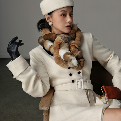 自制獭兔毛咖杂色皮草围巾围脖冬