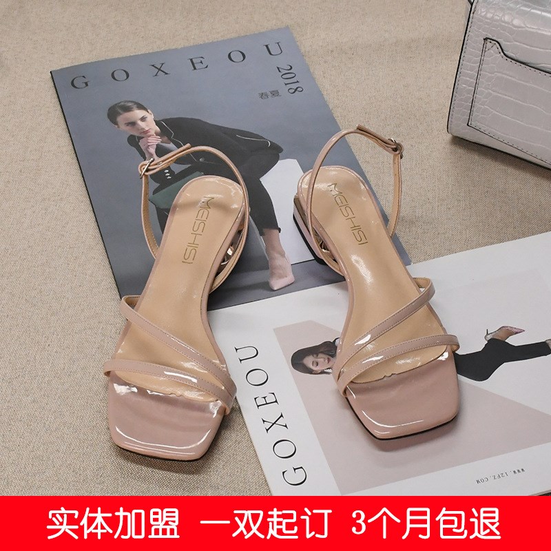格希欧真皮细带露趾平跟凉拖一字带搭扣简约百搭夏季凉鞋低跟女鞋