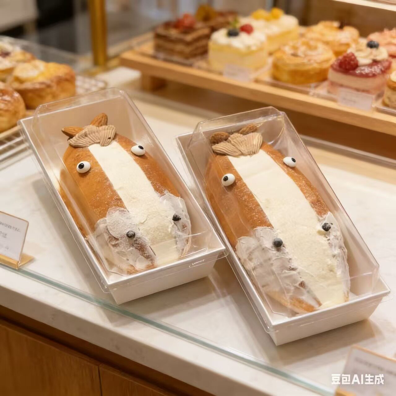 可爱牛马造型面包包装盒长方形奶油蛋糕盒三明治黄油面包西点盒子