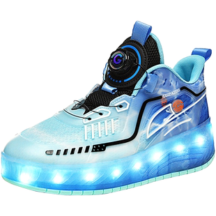 新款升级暴走鞋带刹车男童爆走鞋女童儿童滑轮鞋轮四轮双轮带轮子