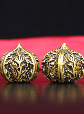 纯铜手盘核桃转运核桃手把件一对黄铜狮子头管帽核桃长辈送礼摆件