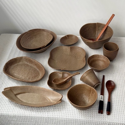 漫生活老板娘陶意生活复古粗陶餐具套装米饭碗餐具创意手工家用