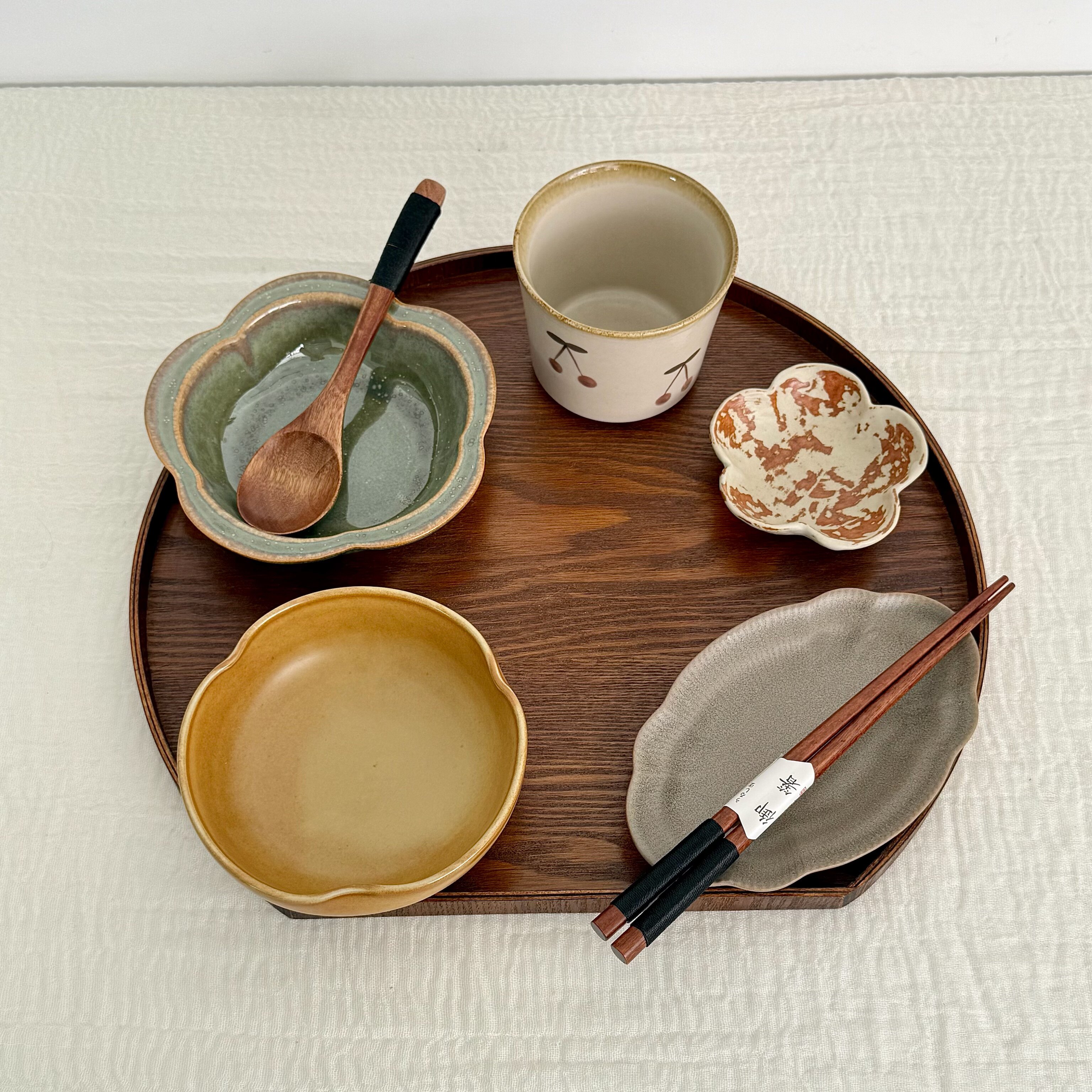 漫生活老板娘 木盘陶趣 复古粗陶家用餐具套装一人食分餐餐盘