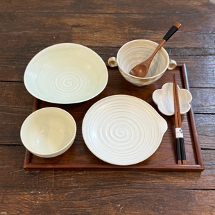 漫生活老板娘 简白食器 白色简约素净碗具套装一人食分餐仪式感