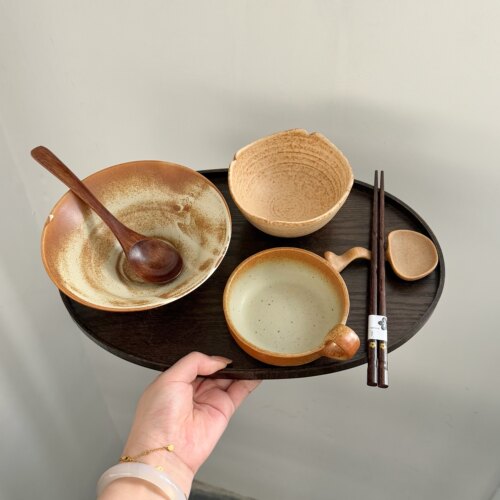 漫生活老板娘 陶木暖食 温暖色系一人食餐具套装碗盘杯碟减脂餐