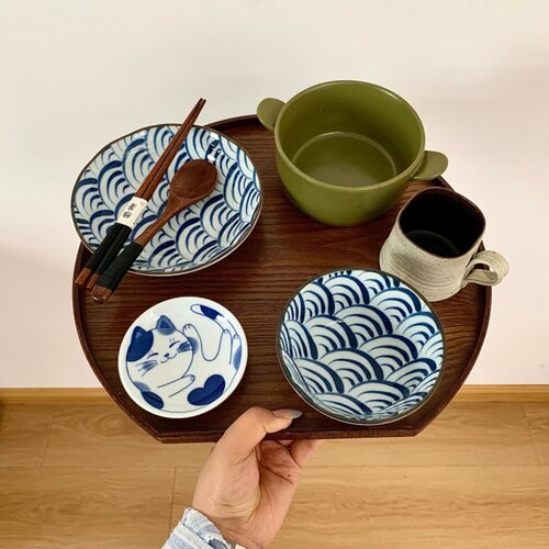 漫生活老板娘猫踏浪影一人食餐具碗碟套装可爱儿童日式早餐碗盘