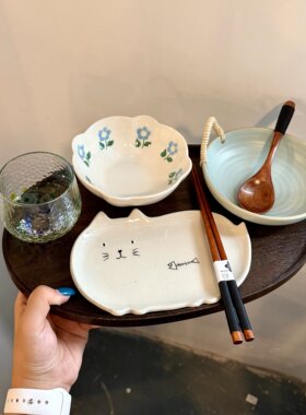 漫生活老板娘 蓝韵喵意 碗盘杯碟套装一人食餐具家用民宿餐厅好看