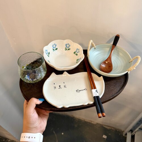 漫生活老板娘 蓝韵喵意 碗盘杯碟套装一人食餐具家用民宿餐厅好看