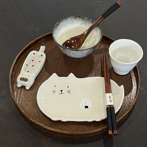 漫生活老板娘 可爱卡通小猫一人食套装碗碟套装精致摆拍一人一套