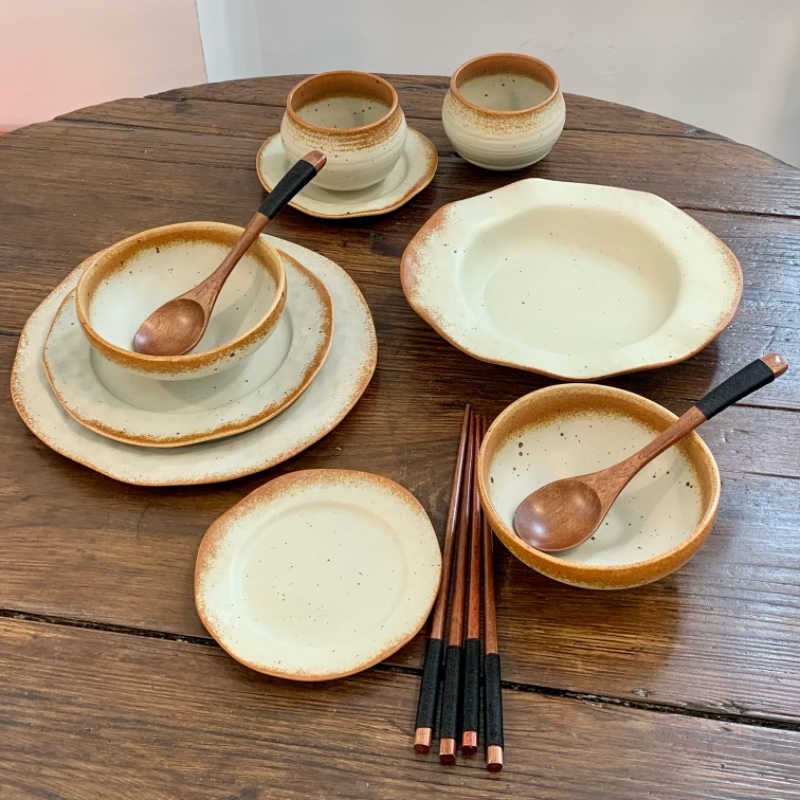 漫生活老板娘 沐光陶语 碗碟套装家用仪式感组合碗盘套装盘子复古