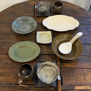 漫生活老板娘 森野闲居 青灰色系餐具套装二人食碗盘杯碟民宿餐厅