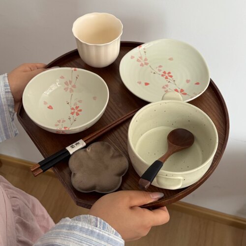 漫生活老板娘春日樱花一人食餐具搭配碗碟套装精致简餐早餐月子餐