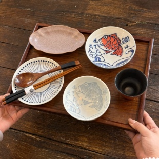 漫生活老板娘 蓝白鱼纹 碗具套装一人食卡通可爱分餐餐盘家用