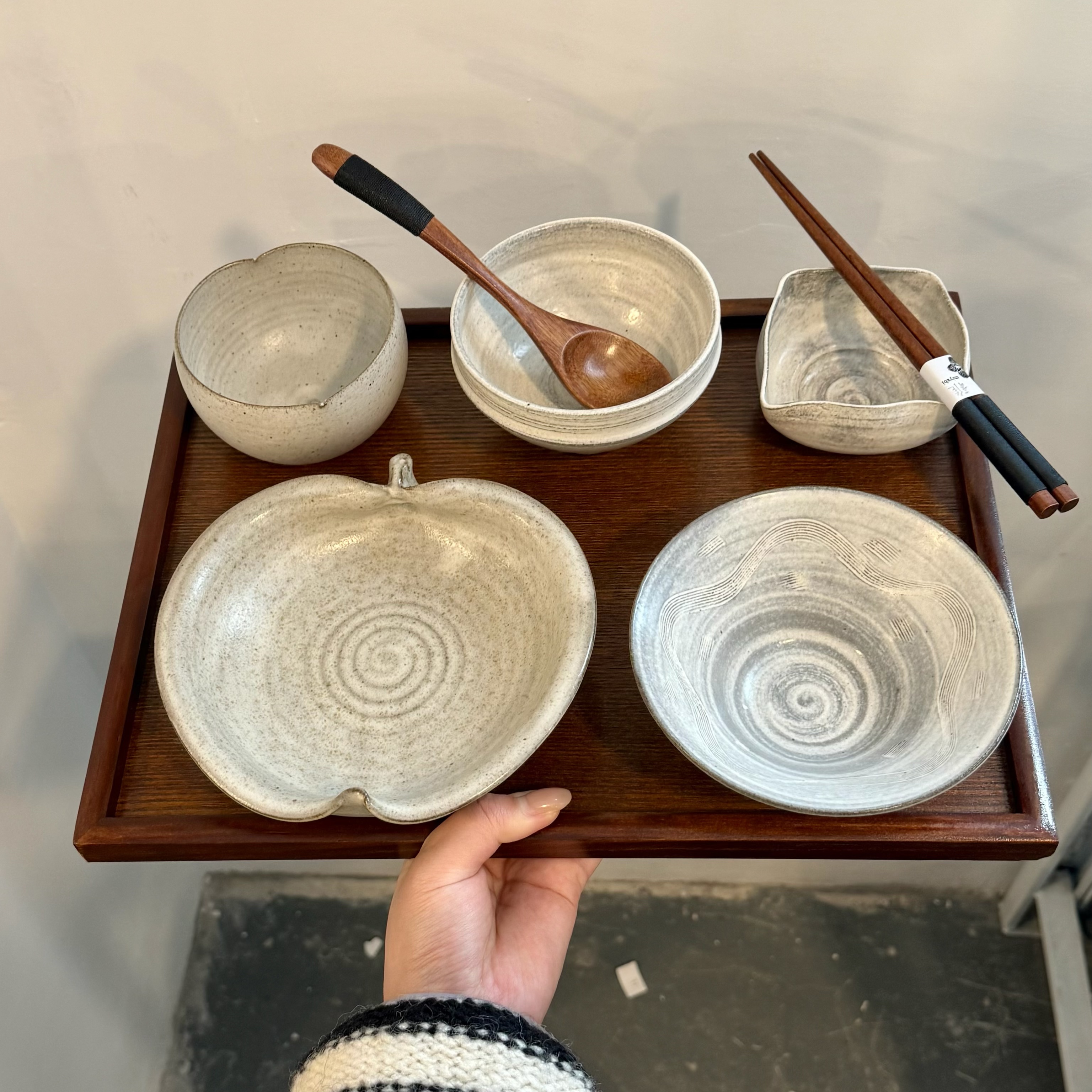 漫生活老板娘 手作素陶 自然肌理素朴风碗具套装一人食减脂餐简餐