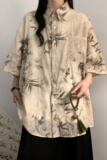 新中式风水墨印短袖衬衫垂感冰丝大码XZ1015-1-GF0066P48控68，女装衬衫，星座1015-1
