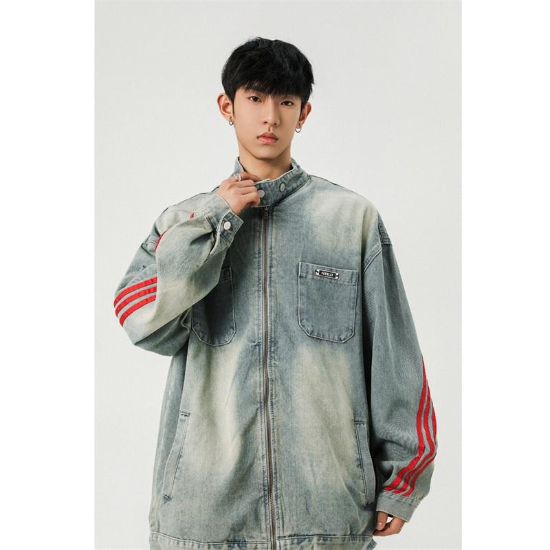 复古水洗牛仔外套做旧设计感织带夹克男XZ1015-1-JK33633P78控118,男装夹克,星座1015-1