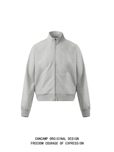 立领卫衣外套男女BOXY休闲夹克 复古cleanfit灰色短款 CANCAMP 美式